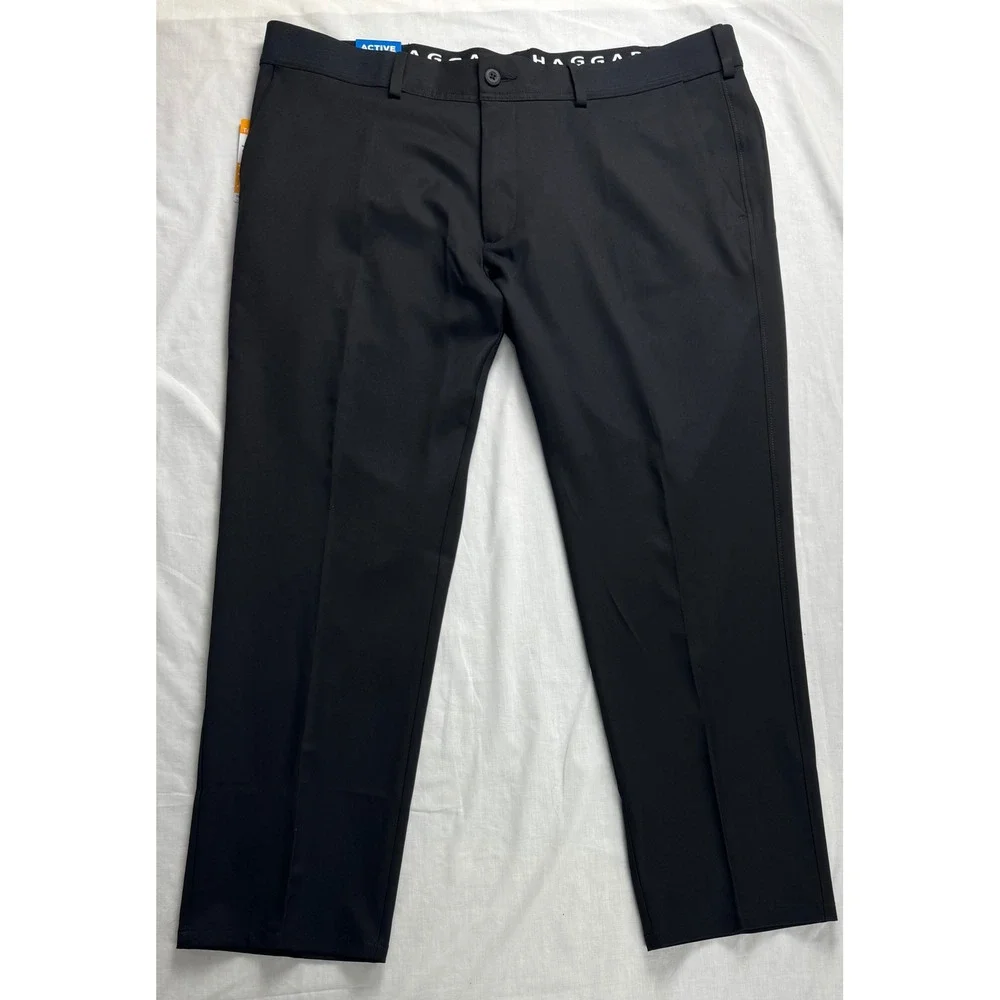 Haggar Mens 365 Modern Flex Pant Black Straight‎ Fit 42W X 30L Gabardine